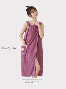 1pc Floral Embroidered Bath Wrap Towel - Pink - View 6
