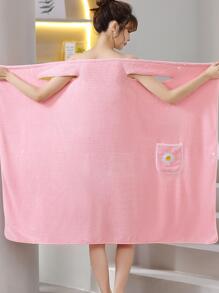 1pc Floral Embroidered Bath Wrap Towel - Pink - View 5
