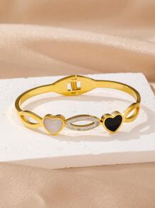 1pc Fashion Simple Gold-Color Shell Heart Design Spring Bracelet For Women