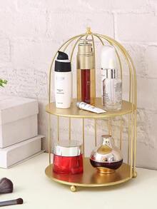 1入組北歐風格雙層金色鐵收納架化妝品展示架子適用於臥室,客廳,浴室家庭裝飾用品 - 金色 - 查看 2