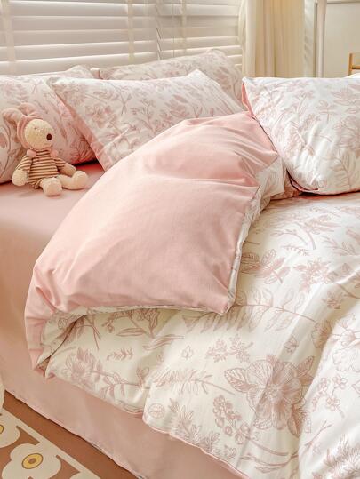 Blommönster påslakanset utan fyllnadsmedel