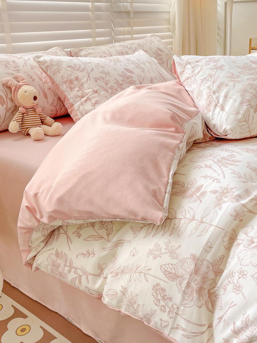 花卉圖案被套套裝內芯 - 粉色 - 查看 1