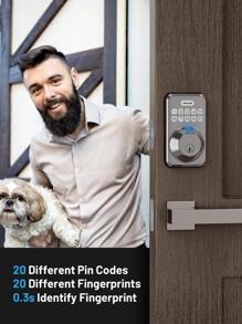 Fingerprint Door Lock, Zowill Keyless Entry Door Lock Keypad Deadbolt With 20 Biometric Fingerprints, 20 User Codes, Auto Lock, IP54 Waterproof, Easy Installation Smart Lock - Bạc - Xem 5