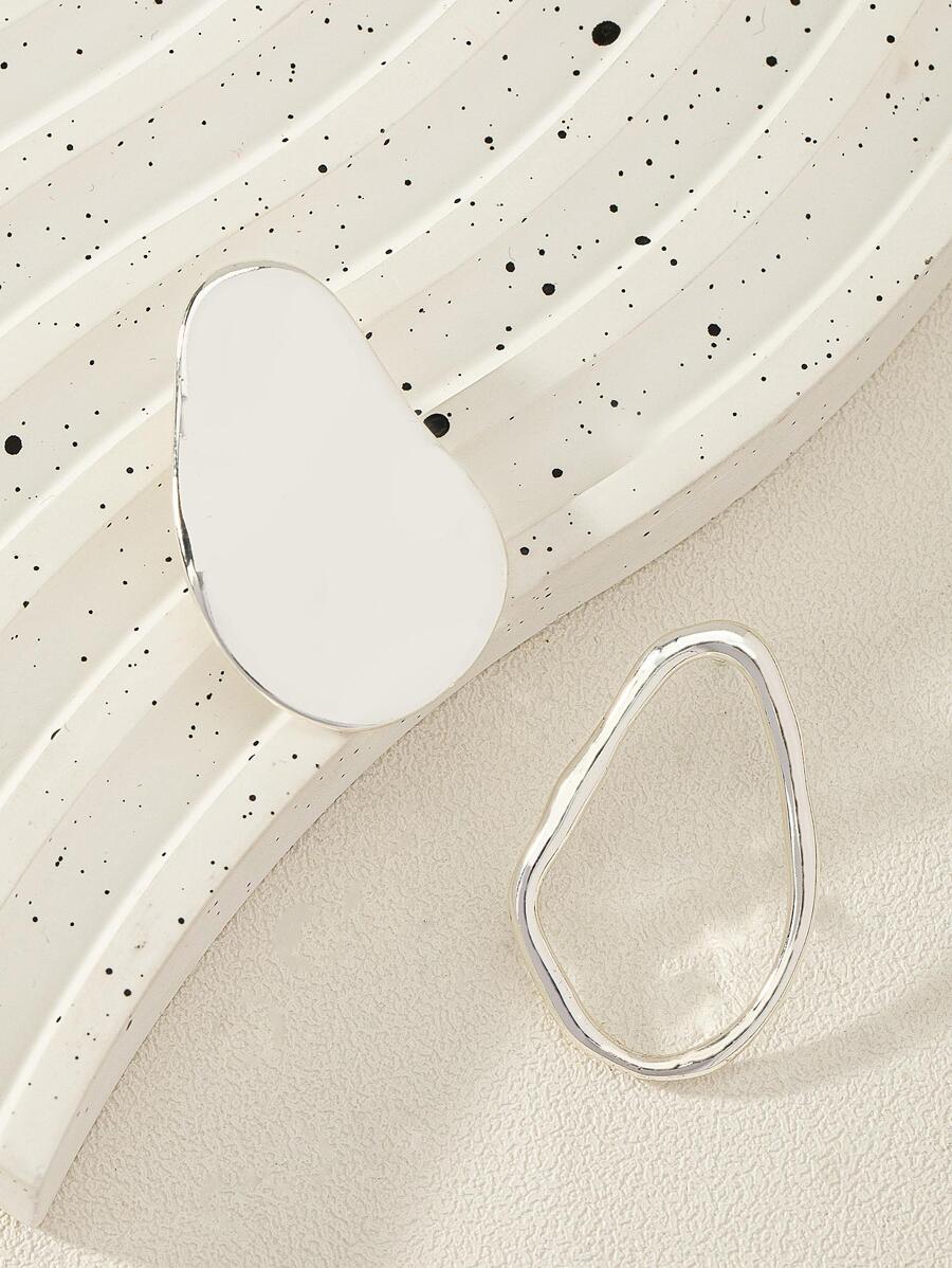 1對女士時尚個性化流行歐美設計AB耳環 - 銀色 - 查看 1