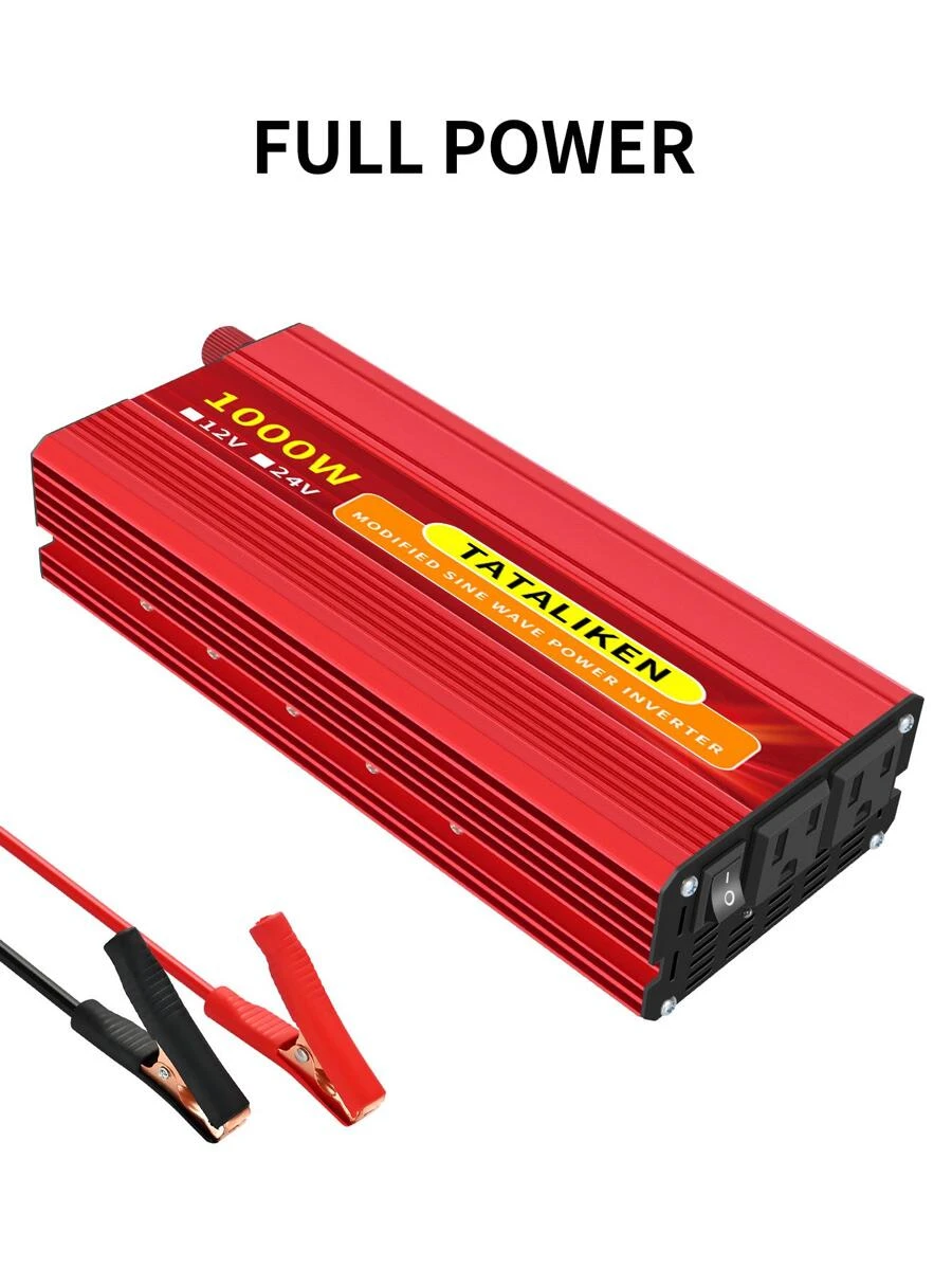 1000W Full Power Modified Sine Wave Power Inverter 24V To 110V AC With 2 Sockets - Red - View 1