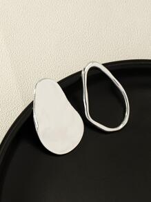 1對女士時尚個性化流行歐美設計AB耳環 - 銀色 - 查看 2