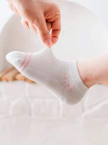 5pairs/Set Girls' Cute Cat & Striped Pattern Mesh Breathable Short Socks For Daily Wear - Multicolor - View 5