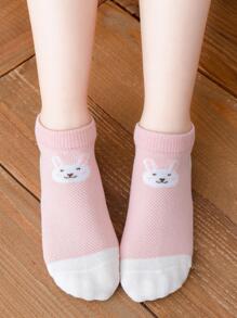 5pairs/Set Girls' Cute Cat & Striped Pattern Mesh Breathable Short Socks For Daily Wear - Multicolor - View 4
