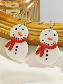 1對聖誕軟黏土雪人耳環 - 彩色 - 查看 5