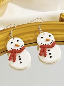 1對聖誕軟黏土雪人耳環 - 彩色 - 查看 6