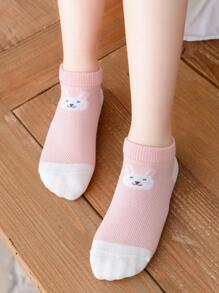 5pairs/Set Girls' Cute Cat & Striped Pattern Mesh Breathable Short Socks For Daily Wear - Multicolor - View 3