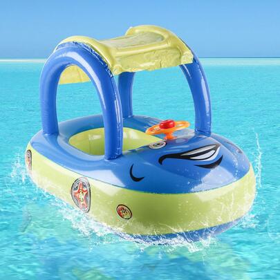 1 件装充气汽车/船形游泳圈带遮阳伞儿童腋下浮圈夏季游泳