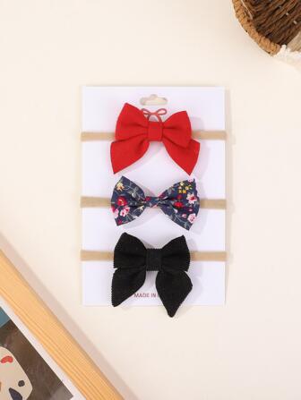 3入組嬰兒花卉圖案蝴蝶結裝飾可愛髮帶適用於頭髮裝飾用品