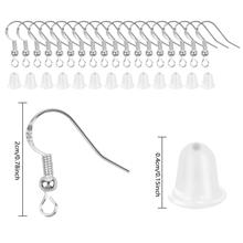 耳環掛鉤,100入組低過敏性耳朵魚鉤耳環鍍銀帶100透明耳環塞子,耳環製作用品DIY首飾製作 - 銀色 - 查看 2