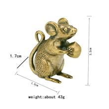 铜制可爱老鼠桃子微型小雕像茶宠物餐桌装饰工艺品黄铜动物老鼠雕像家居装饰品配件 - 銅色 - 查看 2
