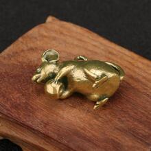 铜制可爱老鼠桃子微型小雕像茶宠物餐桌装饰工艺品黄铜动物老鼠雕像家居装饰品配件 - 銅色 - 查看 5