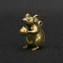 铜制可爱老鼠桃子微型小雕像茶宠物餐桌装饰工艺品黄铜动物老鼠雕像家居装饰品配件 - 銅色 - 查看 6