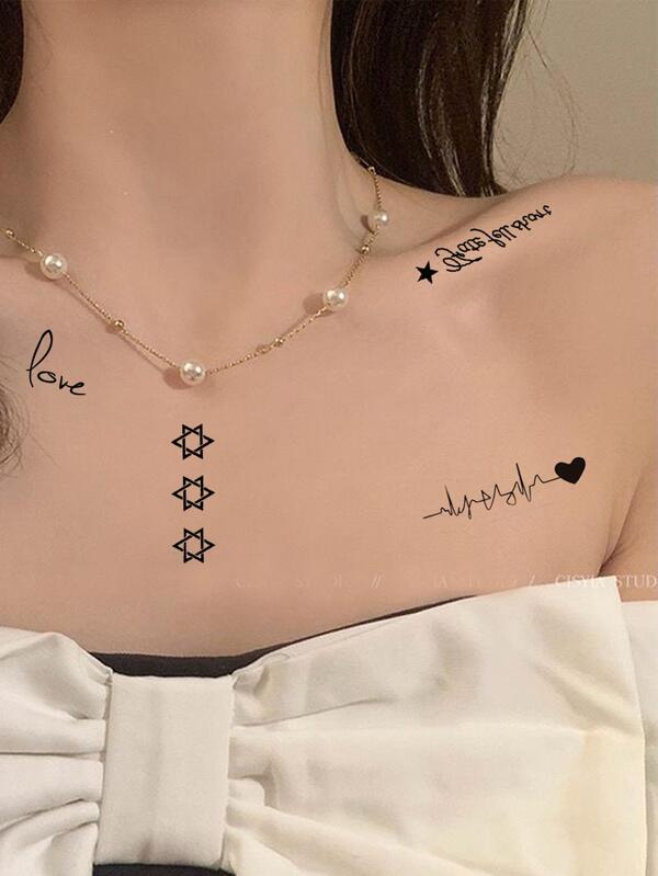 30Pcs English Letter & Heart Shape Temporary Tattoo Sticker Fake Tattoo Diy Body Art Decals