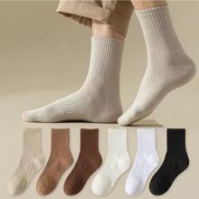 6pairs Men Solid Crew Socks - Multicolor - View 1