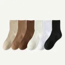 6pairs Men Solid Crew Socks - Multicolor - View 5