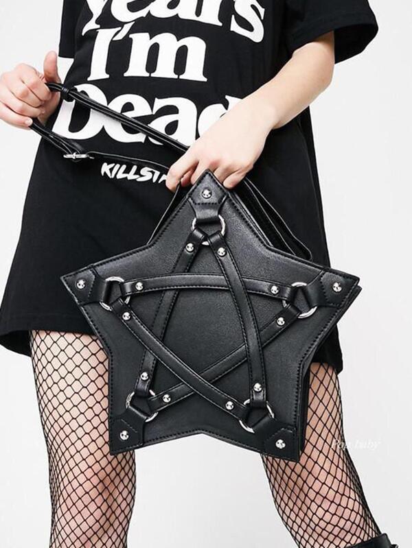 Y2K Style Harajuku Pentagram Bag Strap Pu Shoulder Bag Niche Cool Girl Large Capacity Messenger