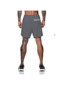 Gym Shorts With 2 In 1 Men's Sports Running Lycra - Grey - View 2