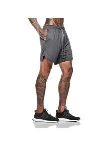Gym Shorts With 2 In 1 Men's Sports Running Lycra - Grey - View 3