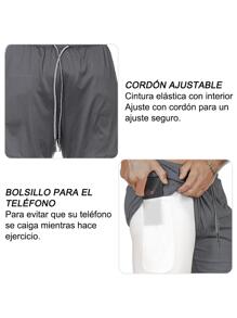 Gym Shorts With 2 In 1 Men's Sports Running Lycra - Grey - View 5