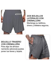 Gym Shorts With 2 In 1 Men's Sports Running Lycra - Grey - View 6