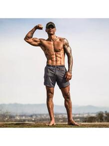 Gym Shorts With 2 In 1 Men's Sports Running Lycra - Grey - View 7