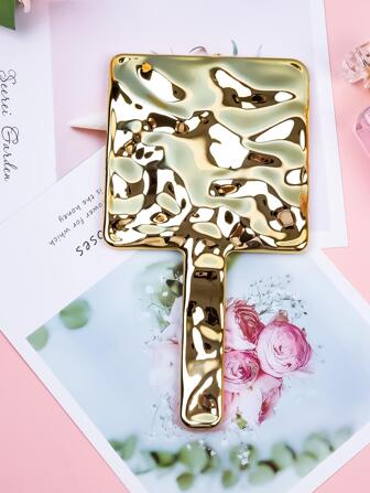 1pc Portable Handle Mirror Electroplated Makeup Mirror With Asymmetric Creative Design For Beauty Room, Dormitory,Makeup,Cheap,Room Decor,Vanity,Travel,Bedroom,Makeup Accessories,Mirror,Vanity Mirror,Mini Mirror,Compact Mirror,Mirror Small,Hand Mirror,Cheap,Stocking Stuffers,Makeup,Makeup Tools,Cheap Stuff,Gifts,Gifts For Women,Christmas Gifts