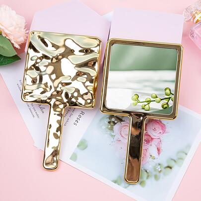 1pc Portable Handle Mirror Electroplated Makeup Mirror With Asymmetric Creative Design For Beauty Room, Dormitory,Makeup,Cheap,Room Decor,Vanity,Travel,Bedroom,Makeup Accessories,Mirror,Vanity Mirror,Mini Mirror,Compact Mirror,Mirror Small,Hand Mirror,Cheap,Stocking Stuffers,Makeup,Makeup Tools,Cheap Stuff,Gifts,Gifts For Women,Christmas Gifts,Giveaways,Travel,Cheap Stuff,Travel Essential