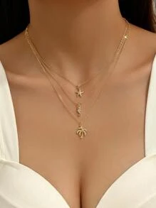 3 Cái/bộ Bãi Biển Mùa Hè Phong Cách Đồng Với Micro Mở Đường Sao Biển Cá Ngựa Cây Dừa Mặt Dây Chuyền, Thời Trang Và Đa Năng - Vàng - Xem 1