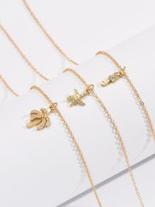 3 Cái/bộ Bãi Biển Mùa Hè Phong Cách Đồng Với Micro Mở Đường Sao Biển Cá Ngựa Cây Dừa Mặt Dây Chuyền, Thời Trang Và Đa Năng - Vàng - Xem 3