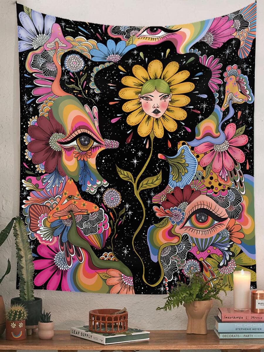 1 pieza Tapiz con patrón de flor - Multicolor - Ver 1