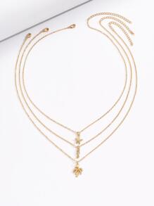 3 Cái/bộ Bãi Biển Mùa Hè Phong Cách Đồng Với Micro Mở Đường Sao Biển Cá Ngựa Cây Dừa Mặt Dây Chuyền, Thời Trang Và Đa Năng - Vàng - Xem 5