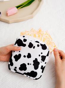 時尚衛生巾收納袋大容量奶牛印花滌綸學生衛生巾大學宿舍必需品、東西袋 - 彩色 - 查看 1