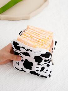 時尚衛生巾收納袋大容量奶牛印花滌綸學生衛生巾大學宿舍必需品、東西袋 - 彩色 - 查看 5