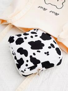 時尚衛生巾收納袋大容量奶牛印花滌綸學生衛生巾大學宿舍必需品、東西袋 - 彩色 - 查看 3