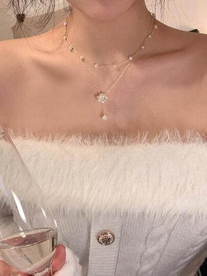 Faux Pearl Decor Chain Necklace