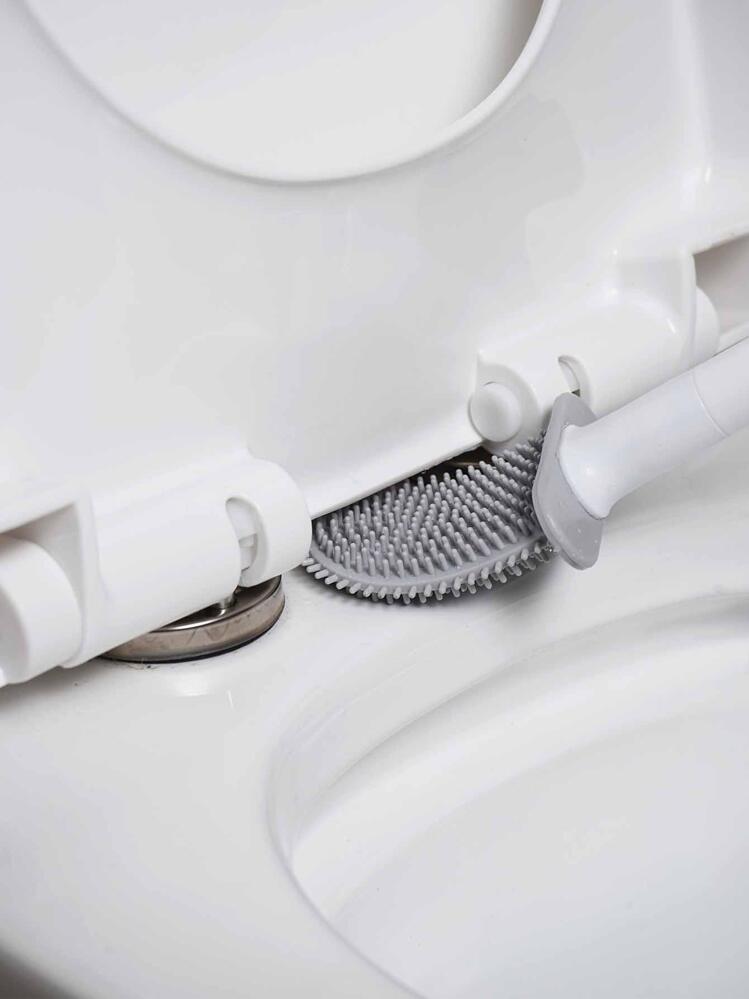 1 st. toalettborste i silikon, liten kompakt väggmonterad rengöringsborste, avtagbart långt skaft, ventilationshål, läckagesäker, platt huvud, mjuka borst, snabbtorkande, tillverkad av PP och TPR, badrumsdekor, höstdekor - Vitt - Visa 9