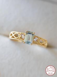 1入組無窮方形戒指女士們首飾類適合女士S925純銀情侶定情戒指精細首飾類禮品適合女孩 - 金色 - 查看 1