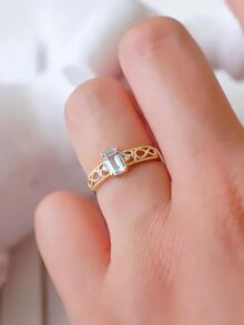 1入組無窮方形戒指女士們首飾類適合女士S925純銀情侶定情戒指精細首飾類禮品適合女孩 - 金色 - 查看 3