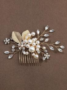 1件女士优雅别致手工串珠合金叶子发梳，新娘头饰，适合婚礼、派对、情人节等场合佩戴 - 金色 - 查看 2