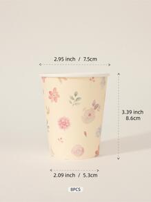 8个花朵图案一次性杯子 - 彩色 - 查看 6