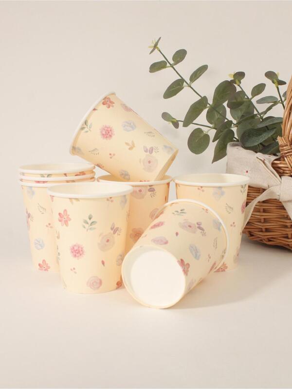 8 piezas Vaso desechable con diseño de flores