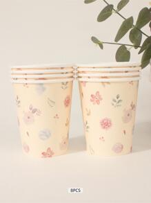 8个花朵图案一次性杯子 - 彩色 - 查看 5