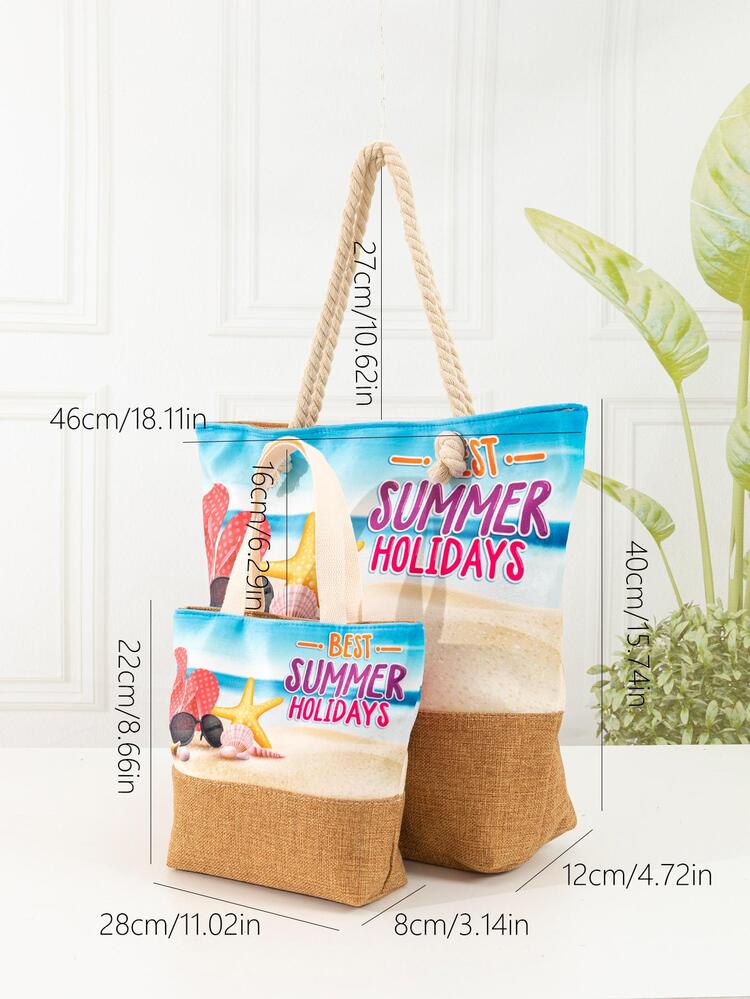 防水便攜式 2入組/套大容量海星圖案手提包帶肩帶適合青少年女孩女大學生非常適合學校、戶外、旅行、郊遊、度假 - 彩色 - 查看 5