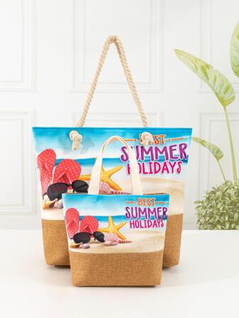 Waterproof,Portable 2pcs/set Large Capacity Starfish Pattern Tote Bag With Shoulder Strap For Teen Girls Women College Students Perfect for School,Outdoors, Travel, Outings,Holiday