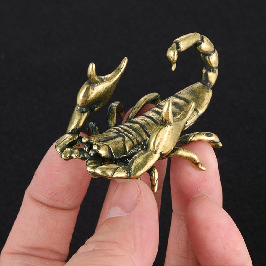 復古黃銅蠍小雕像微型寵物小動物筆筒工藝系列辦公桌裝飾物家庭裝飾用品 - 銅色 - 查看 1